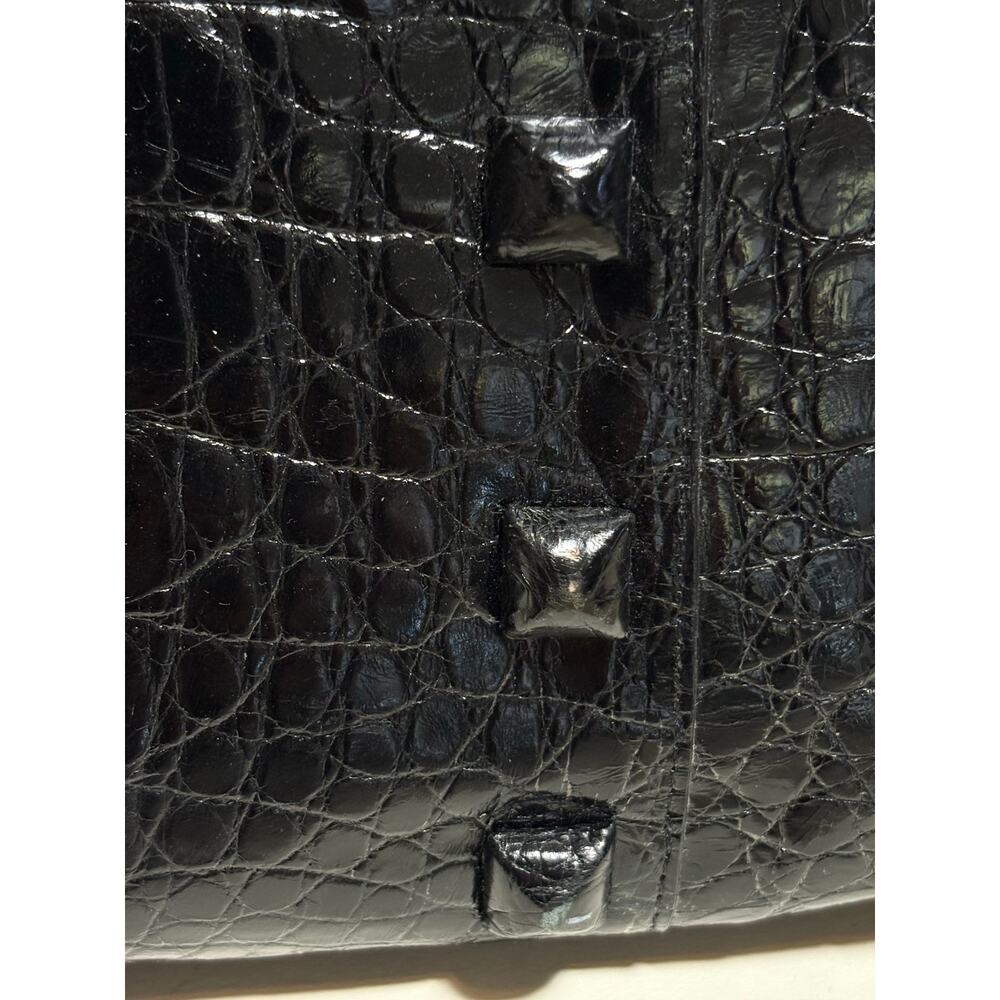 Nancy Gonzalez Black Crocodile Top Handle Bag With Studs + Shoulder Strap - Picture 5 of 11